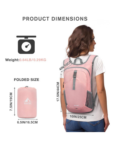 Mochila de Senderismo Plegable G4Free 12L Rosa Ligera