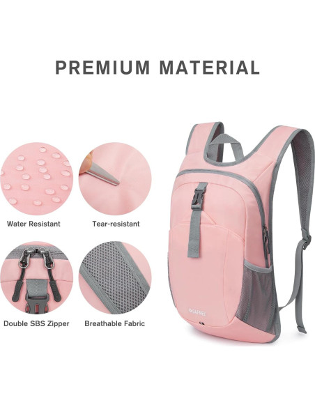 Mochila de Senderismo Plegable G4Free 12L Rosa Ligera