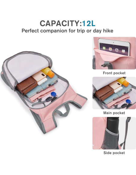 Mochila de Senderismo Plegable G4Free 12L Rosa Ligera