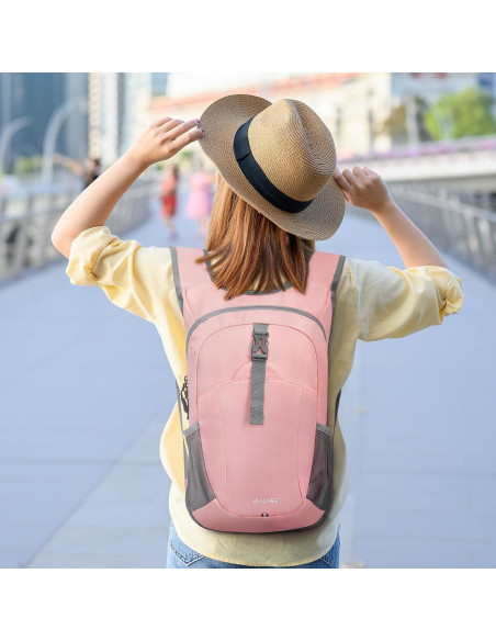 Mochila de Senderismo Plegable G4Free 12L Rosa Ligera