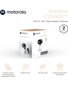Cámara Monitor de Bebé WiFi Motorola PIP1000, HD 1080p, Audio Bidireccional, Visión Nocturna 2