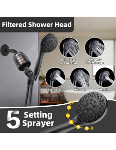 Cabezal de Ducha Filtrado MiMcCoy Negro 5 Modos 70 cm 2