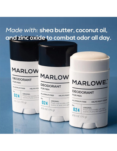 Desodorante Natural para Hombres MARLOWE. 70.9 g - Libre de Aluminio