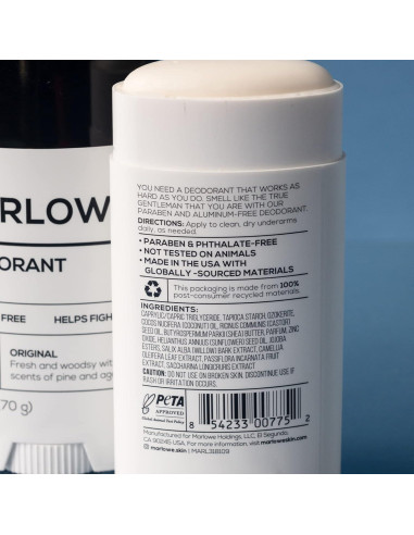 Desodorante Natural para Hombres MARLOWE. 70.9 g - Libre de Aluminio