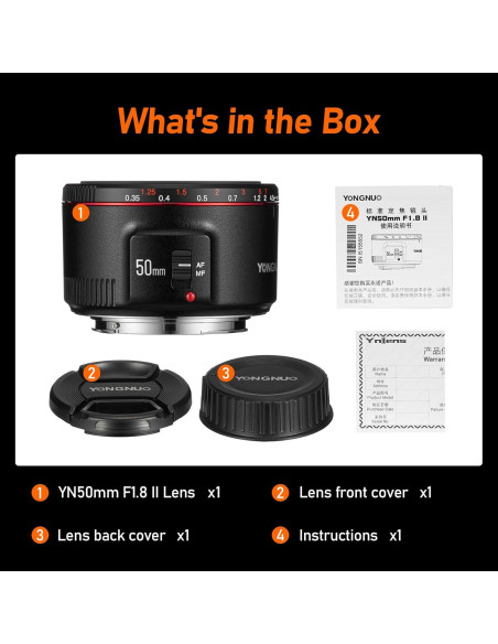 Lente Prime Yongnuo YN50mm F1.8 II para Canon - Enfoque 0.35m Lente Prime Yongnuo YN50mm F1.8 II para Canon - Enfoque 0.35m