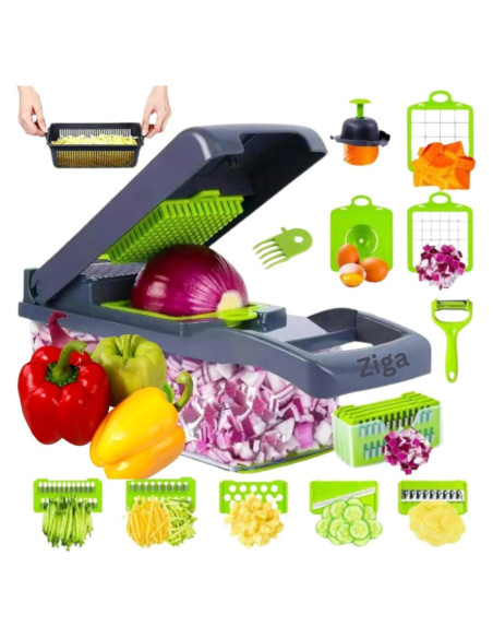 Picadora de Verduras 16-en-1 Ziga, Cortador Multifuncional Manual