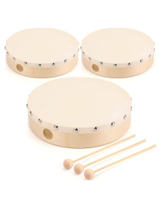 Foraineam 3 Piezas Tambor de Mano Madera 20.32cm Cabeza Cabra