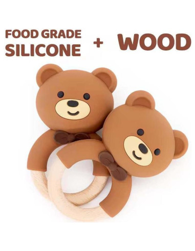 Sonajero Mordedor de Silicona y Madera Genérico para Bebés