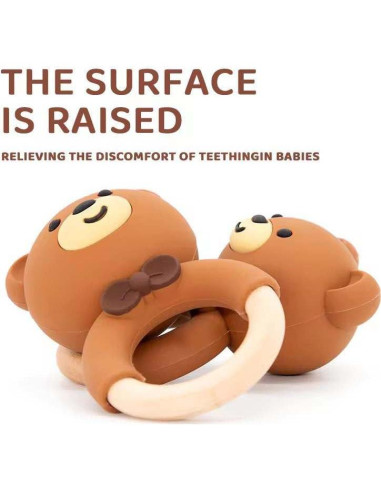 Sonajero Mordedor de Silicona y Madera Genérico para Bebés