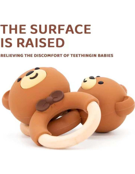 Sonajero Mordedor de Silicona y Madera Genérico para Bebés Sonajero Mordedor de Silicona y Madera Genérico para Bebés