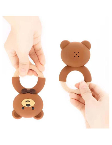 Sonajero Mordedor de Silicona y Madera Genérico para Bebés