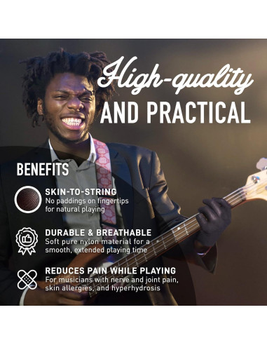 Guantes de Práctica Musical - Protectores de Dedos Medianos Negros