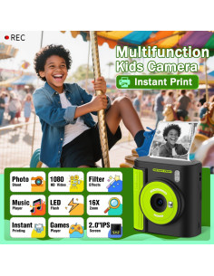 Cámara Instantánea Zicor P99 para Niños, Video HD 1080P, Impresión Sin Tinta, 32GB 2