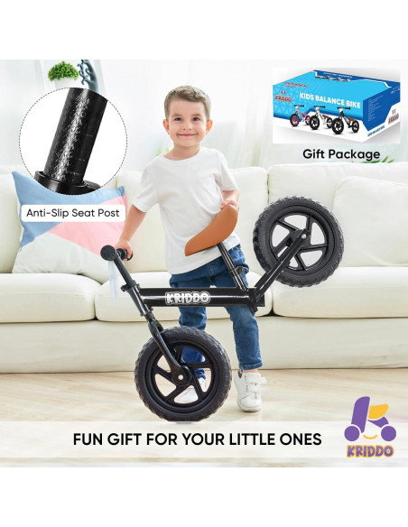 Bicicleta de Equilibrio KRIDDO para Niños 2-5 Años Negra