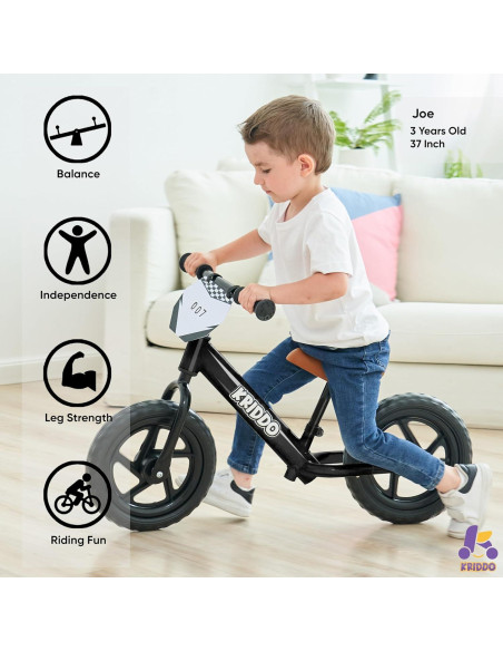 Bicicleta de Equilibrio KRIDDO para Niños 2-5 Años Negra