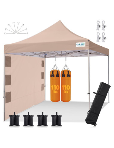 Carpa Plegable Quictent 10x10m Beige Impermeable con Pared Lateral