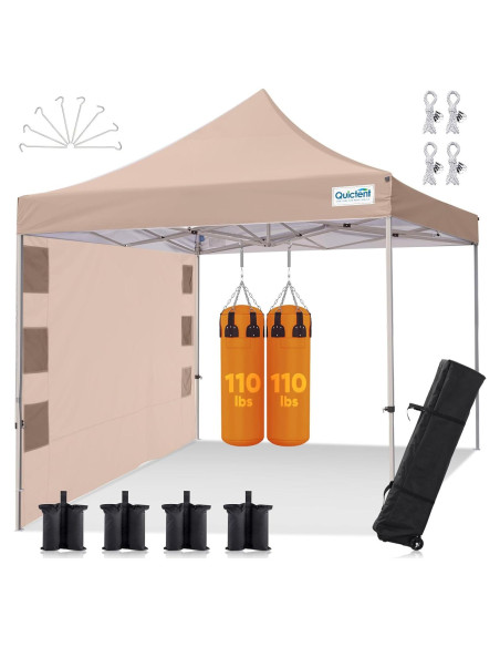 Carpa Plegable Quictent 10x10m Beige Impermeable con Pared Lateral