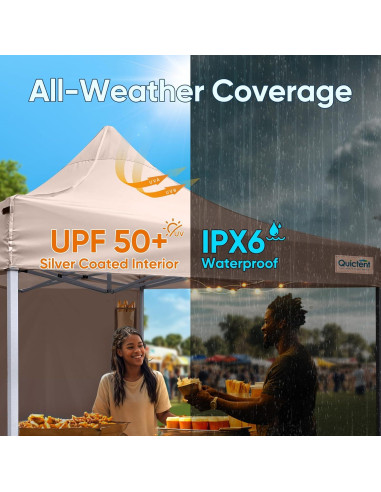 Carpa Plegable Quictent 10x10m Beige Impermeable con Pared Lateral