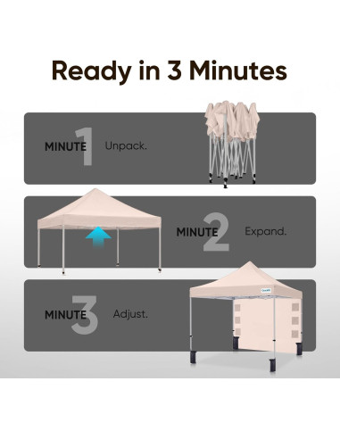 Carpa Plegable Quictent 10x10m Beige Impermeable con Pared Lateral