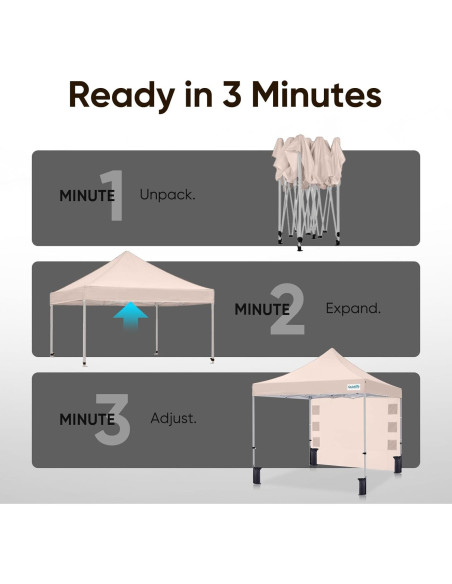 Carpa Plegable Quictent 10x10m Beige Impermeable con Pared Lateral
