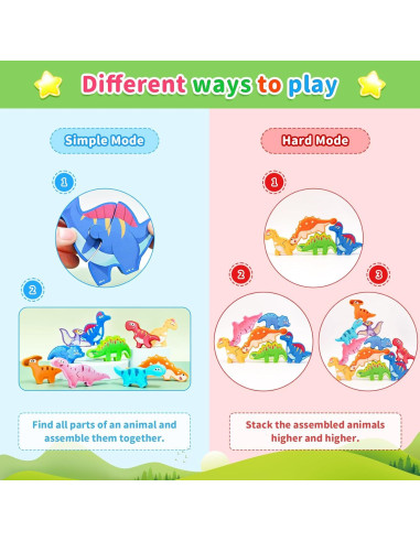 Juguete de Bloques Apilables de Madera YUNHE Dinosaurios