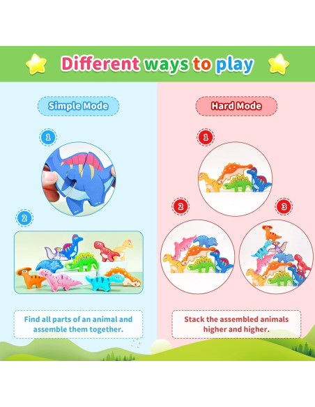 Juguete de Bloques Apilables de Madera YUNHE Dinosaurios