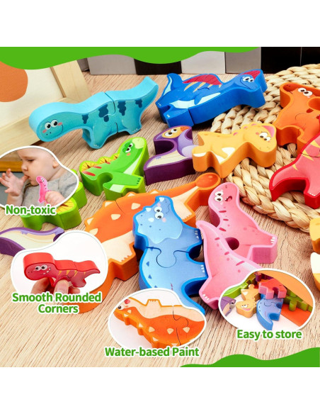 Juguete de Bloques Apilables de Madera YUNHE Dinosaurios