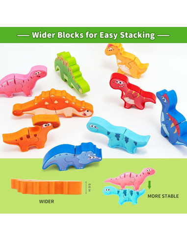 Juguete de Bloques Apilables de Madera YUNHE Dinosaurios