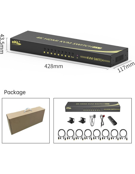 Interruptor KVM HDMI 8 Puertos eKL 4K 60Hz con Audio 3.5mm