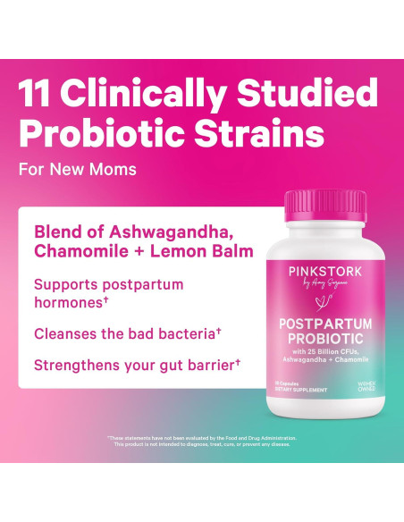 Probioticos Postnatales Pink Stork - 30 Cápsulas con Ashwagandha