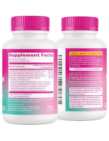 Probioticos Postnatales Pink Stork - 30 Cápsulas con Ashwagandha