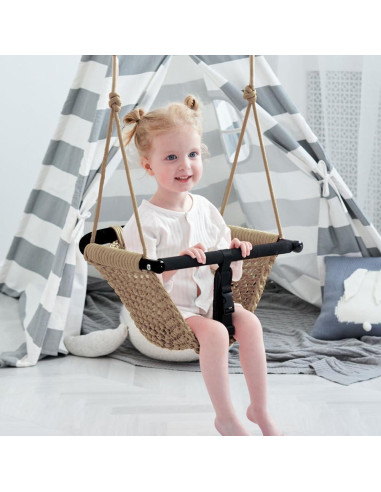 Columpio 2 en 1 para Bebés y Niños ROPECUBE - Marrón Claro