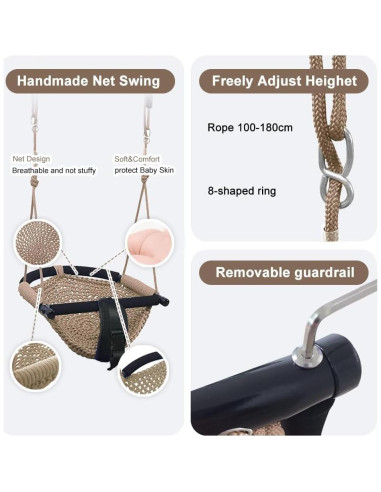 Columpio 2 en 1 para Bebés y Niños ROPECUBE - Marrón Claro