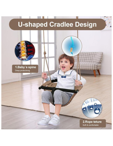 Columpio 2 en 1 para Bebés y Niños ROPECUBE - Marrón Claro