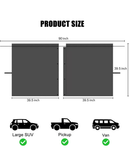 Cortina de Privacidad MEEWOO Negra 200.7x100.3 cm para Auto