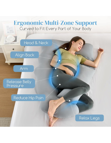 Almohada de Embarazo HOTHUGZ 129.54 cm Refrigerante Gris