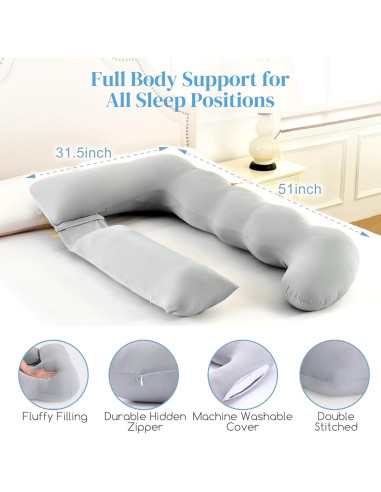Almohada de Embarazo HOTHUGZ 129.54 cm Refrigerante Gris