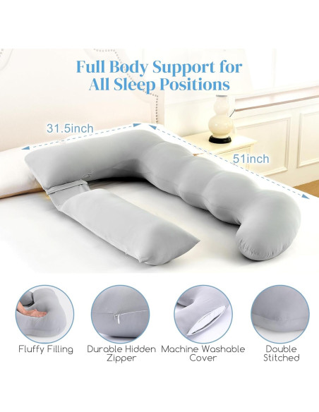 Almohada de Embarazo HOTHUGZ 129.54 cm Refrigerante Gris