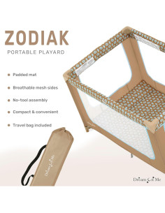 Cuna Portátil Dream On Me Zodiak Café y Azul, Ligera y Plegable 2