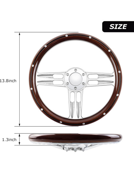 Volante de Madera QYMOPAY 14-15" 3 Rayos 6 Agujeros Rally