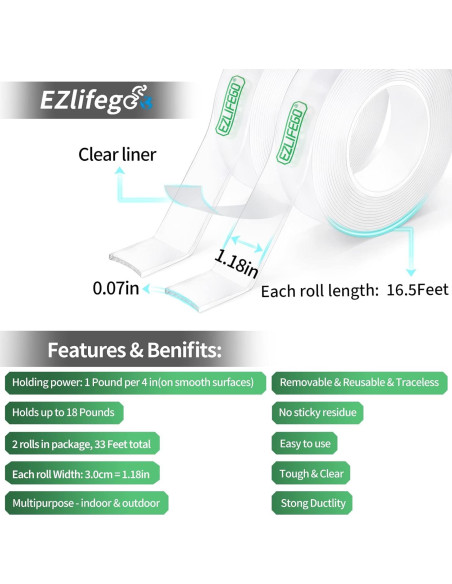 Cinta Doble Cara Nano EZlifego 1008 cm Alta Resistencia