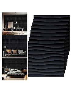 Paneles de Pared 3D Chunful 30 Pcs PVC 30x30 cm Negro