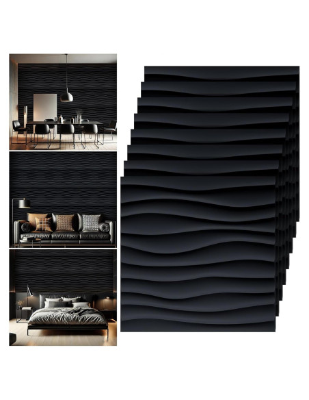 Paneles de Pared 3D Chunful 30 Pcs PVC 30x30 cm Negro