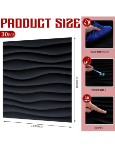 Paneles de Pared 3D Chunful 30 Pcs PVC 30x30 cm Negro 2