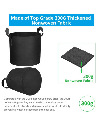 12 Bolsas de Cultivo de Tela No Tejida 300g Adorma 3 Galones