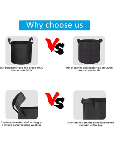 12 Bolsas de Cultivo de Tela No Tejida 300g Adorma 3 Galones