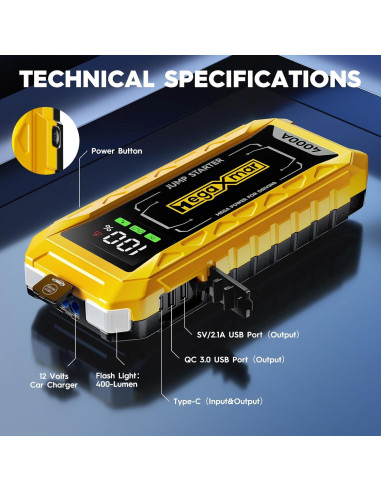 Arrancador de Batería MegaXmar U4000 27000mAh 4000A 12V