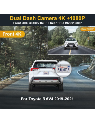 Cámara Dash Fitcamx 4K Delantera + 1080P Trasera para Toyota RAV4 2019-2021