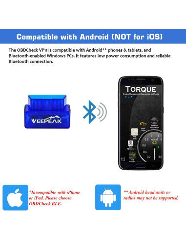Escáner OBD II Veepeak VP11 Bluetooth para Android - Lector de Códigos
