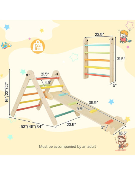 HONEY JOY Triángulo de Escalada 4 en 1 para Niños 3+ Años HONEY JOY Triángulo de Escalada 4 en 1 para Niños 3+ Años